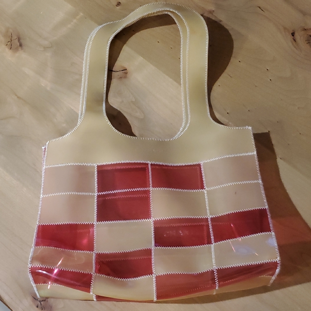 EUC Chanel Patchwork/Windowpane Tan & Raspberry Naked Bag